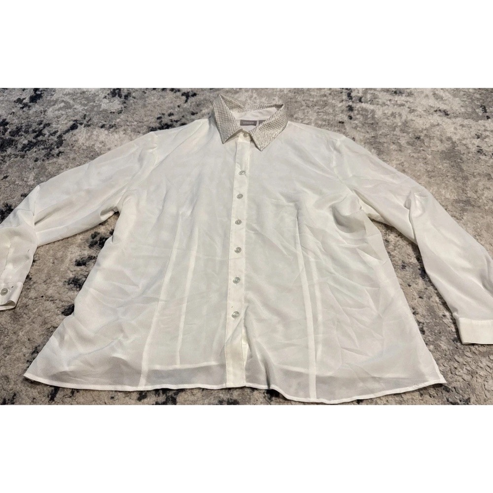 chicos Button blouse womens Sz 3 (16) XL Ivory Embellished Collar Womens